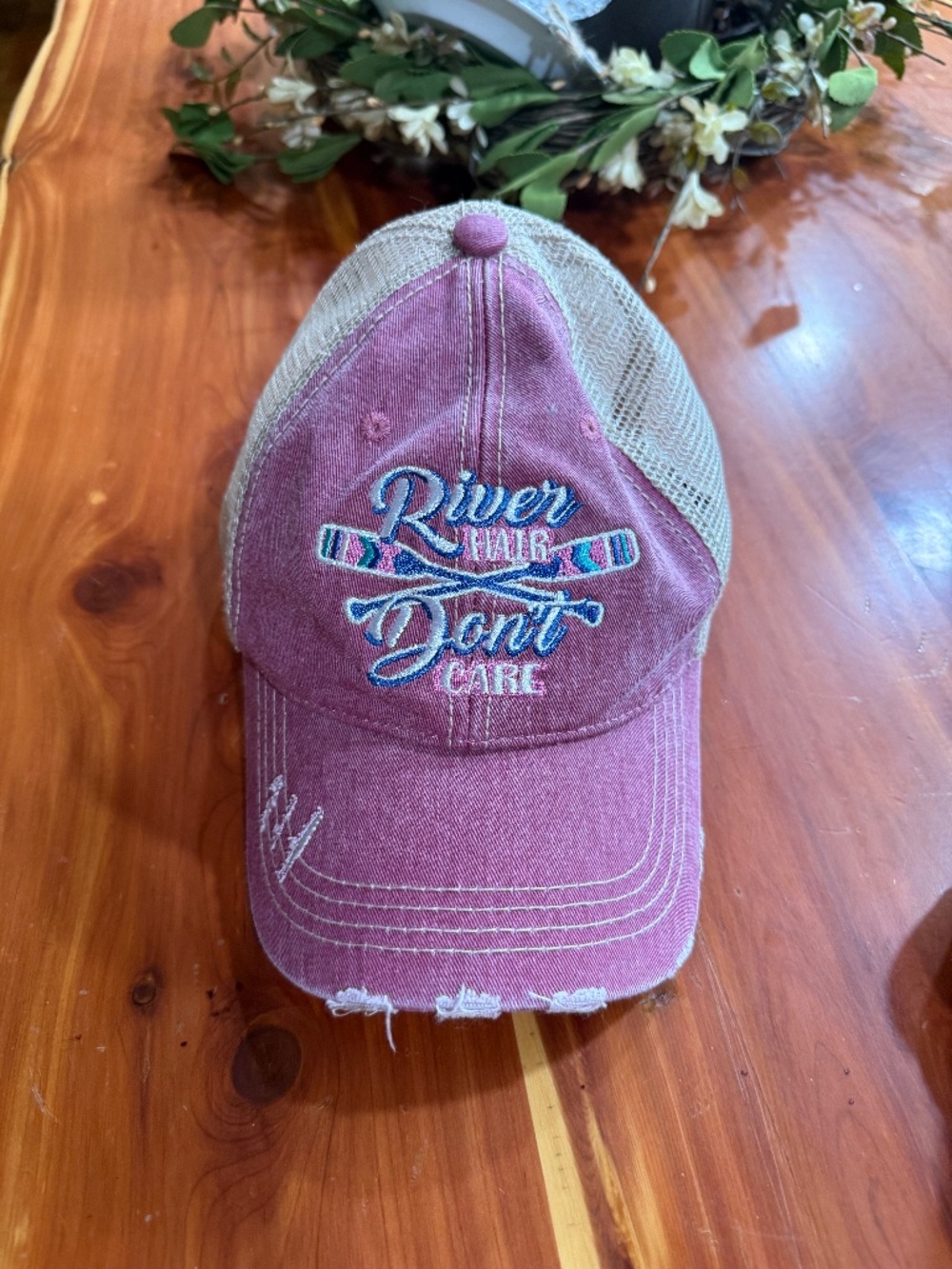 River hair don’t care saying distressed cap adjustable back NWOT